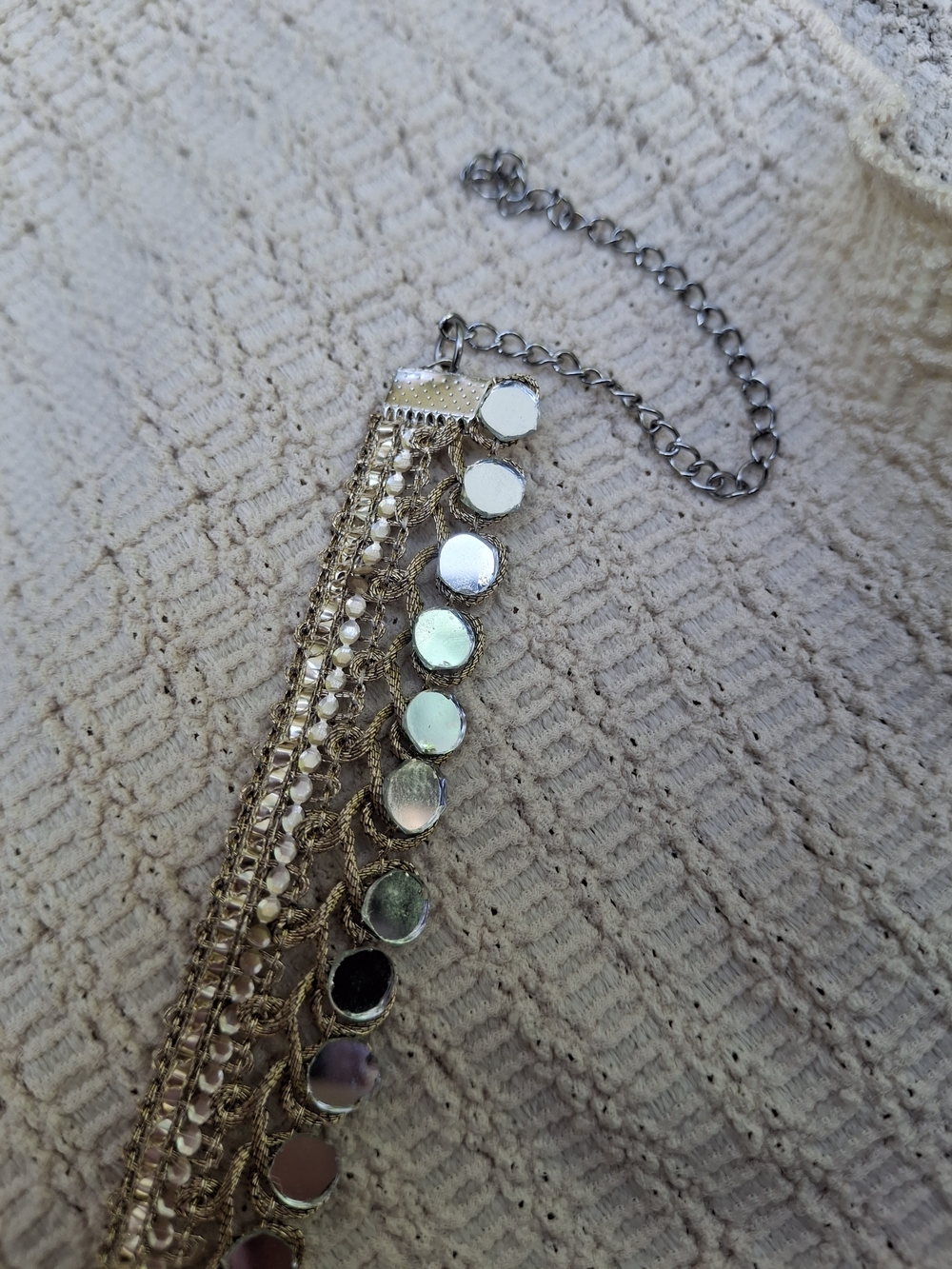 Handmade Gold Silver Boho Mirror Sequin Layered Choker Necklace Festival Party - Picture 6 of 8